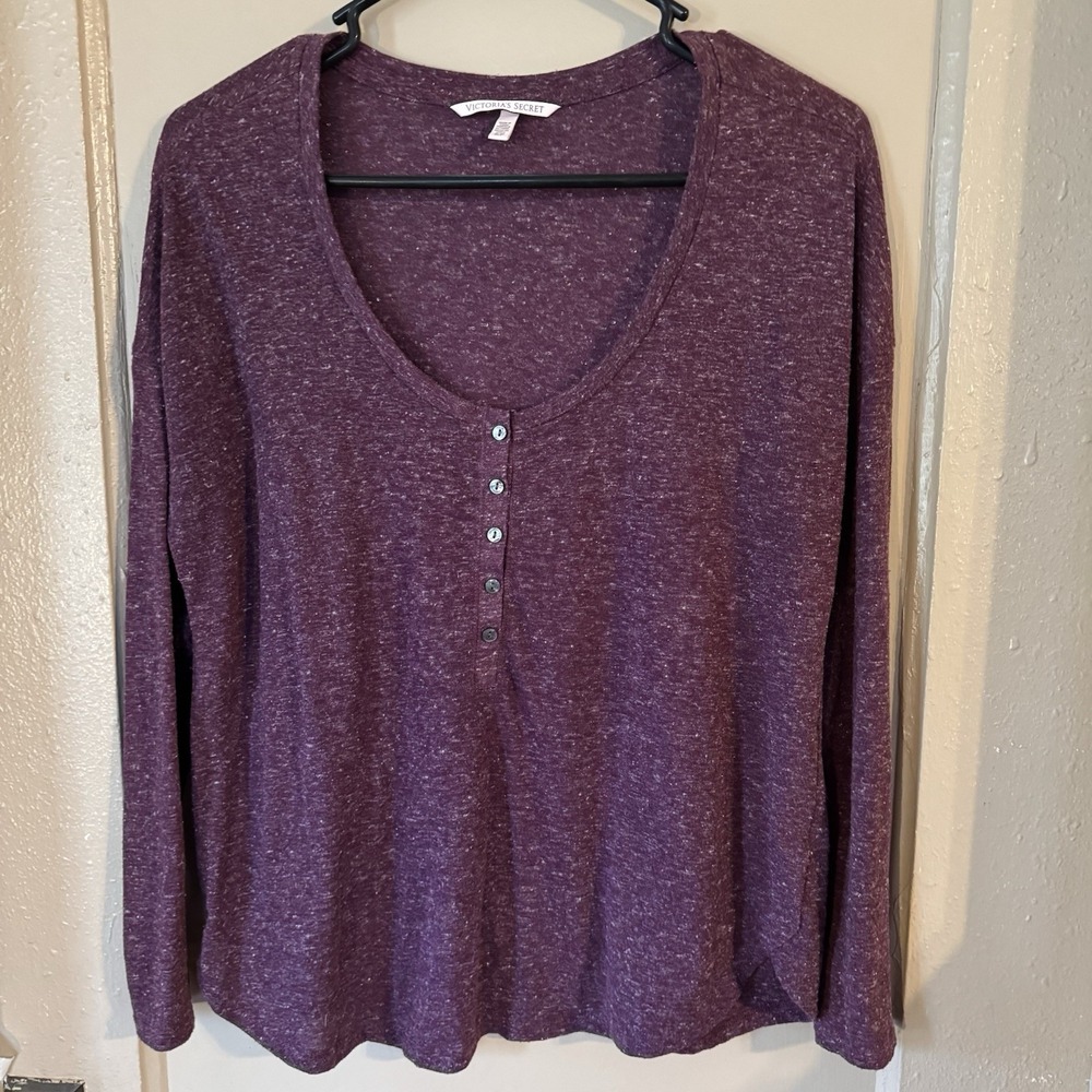 Victorias Secret Womens S Purple‎ Henley T Shirt Top Soft Stretchy Long Sleeves